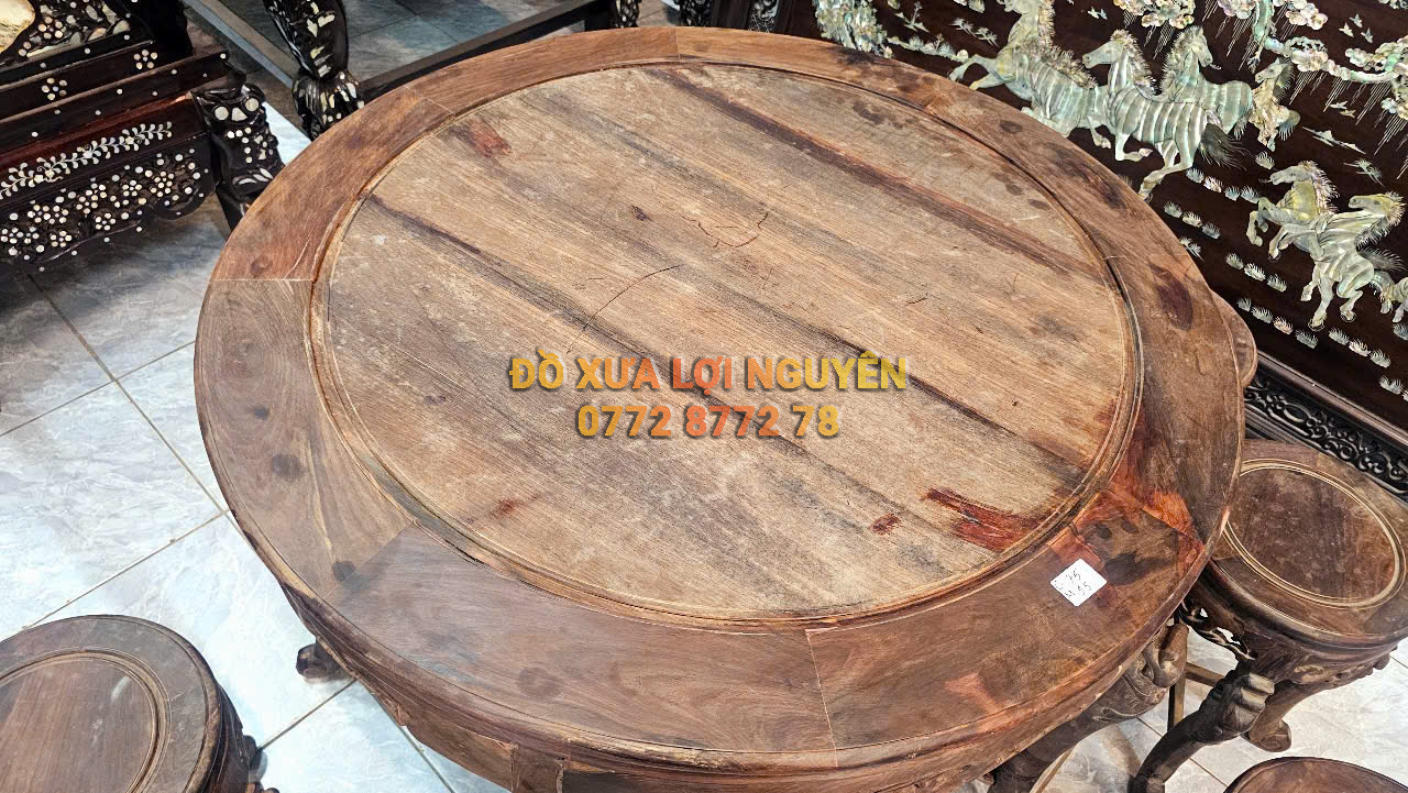 Bộ bàn trà gỗ trắc ta 7 món, đục rồng chuẩn xưa