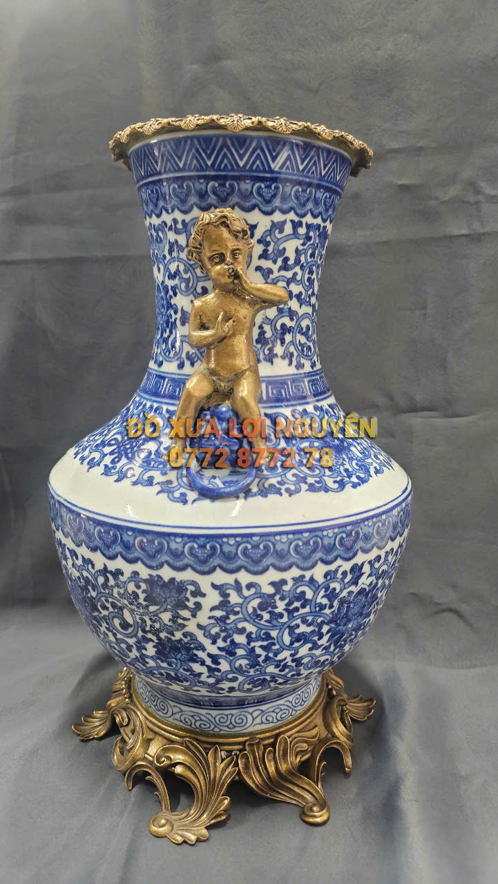 Bình gốm Tàu xuất Âu bọc đồng vip