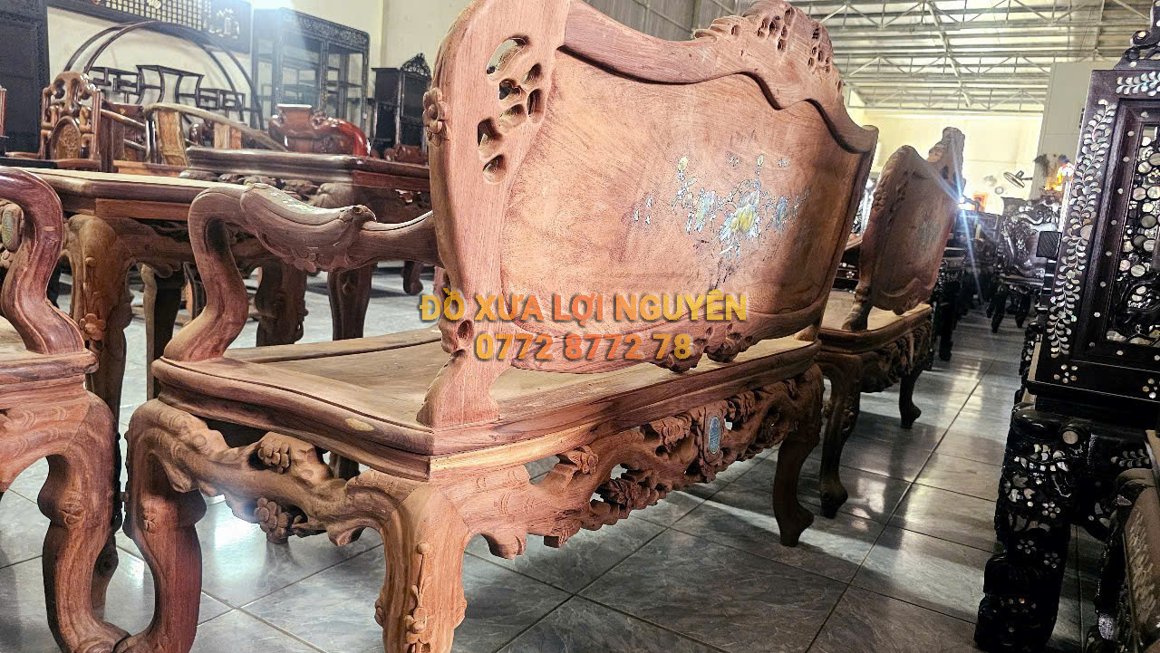 Bộ bàn Louis hoàng gia 9 món, gỗ cẩm lai, cẩn ngà