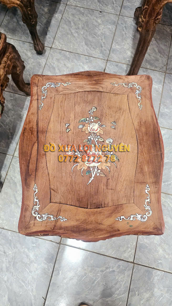 Bộ bàn Louis hoàng gia 9 món, gỗ cẩm lai, cẩn ngà