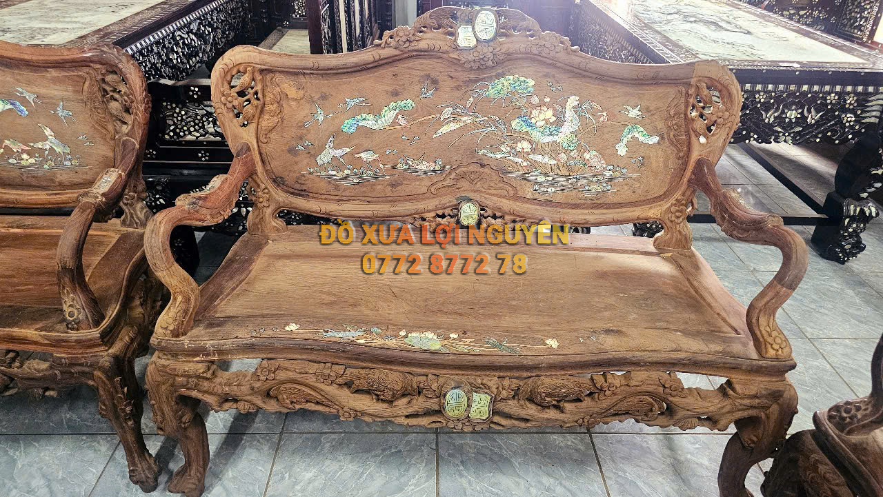 Bộ bàn Louis hoàng gia 9 món, gỗ cẩm lai, cẩn ngà