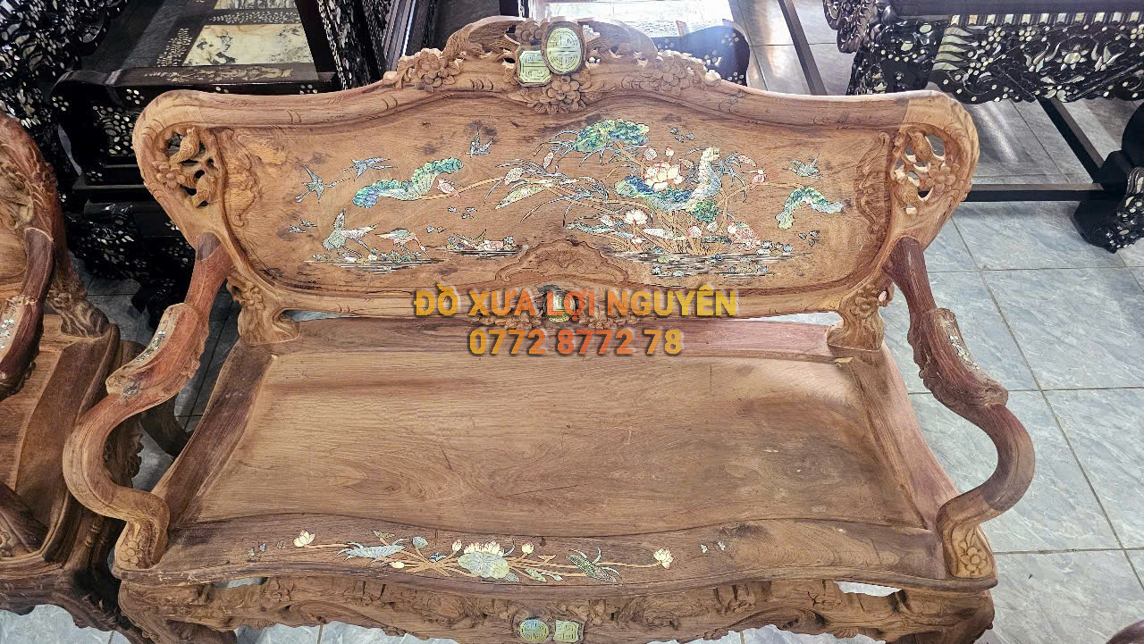 Bộ bàn Louis hoàng gia 9 món, gỗ cẩm lai, cẩn ngà