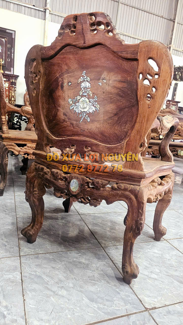 Bộ bàn Louis hoàng gia 9 món, gỗ cẩm lai, cẩn ngà