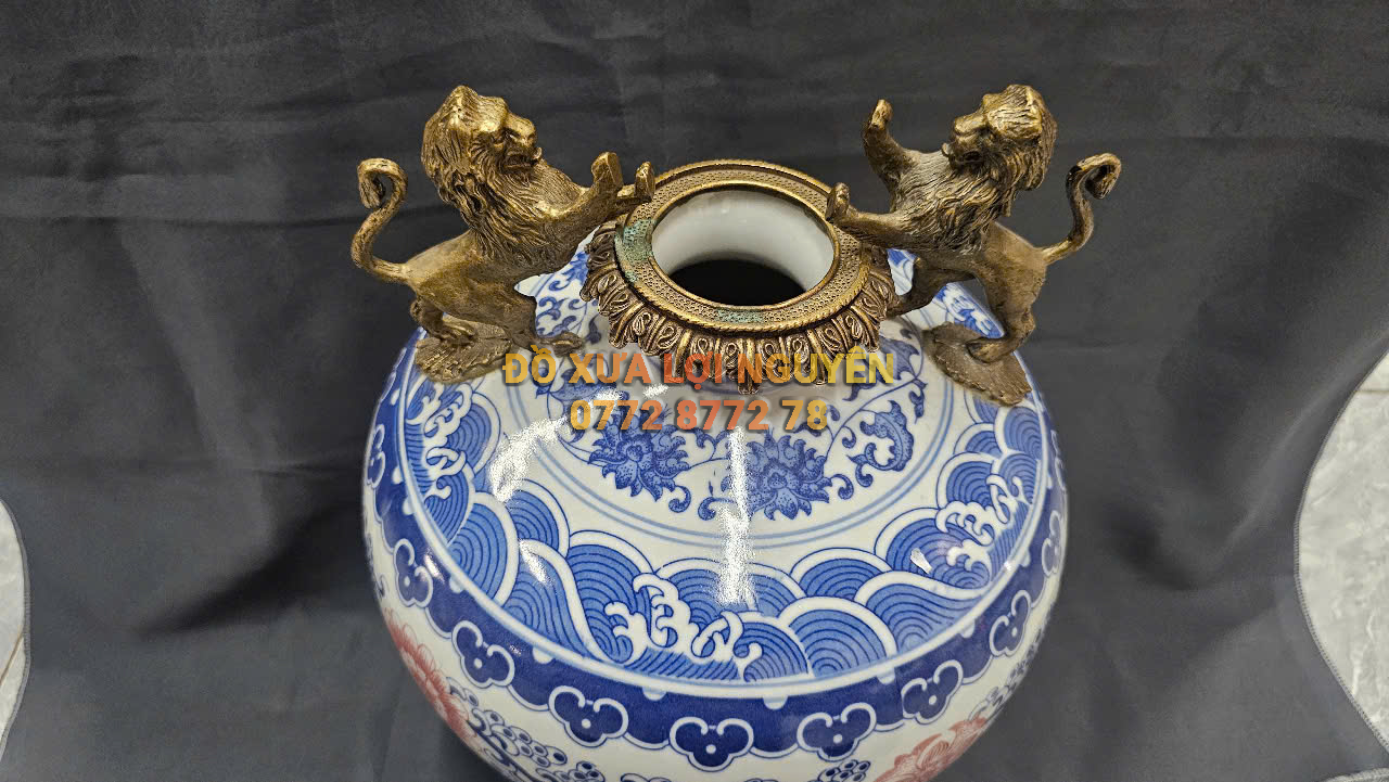 Bình gốm Tàu xuất Âu bọc đồng vip