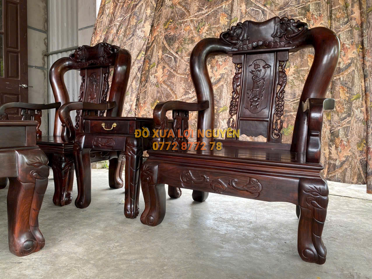 Bộ bàn quốc voi 10 món, gỗ trắc ta xưa, tay 12 hiếm gặp