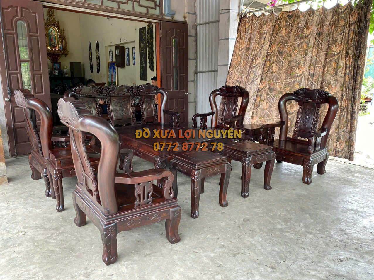 Bộ bàn quốc voi 10 món, gỗ trắc ta xưa, tay 12 hiếm gặp