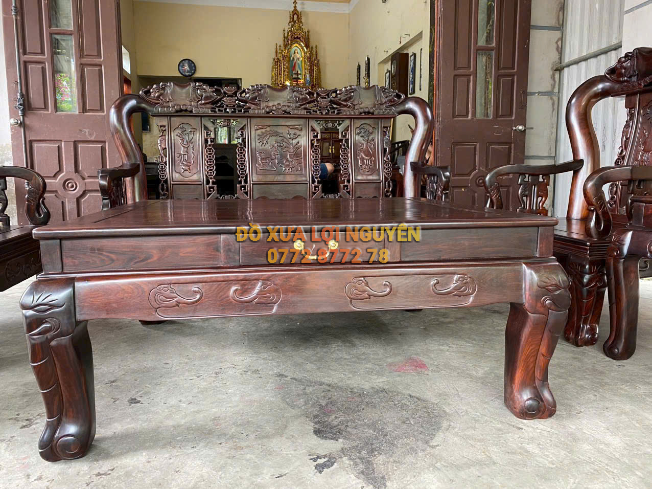 Bộ bàn quốc voi 10 món, gỗ trắc ta xưa, tay 12 hiếm gặp