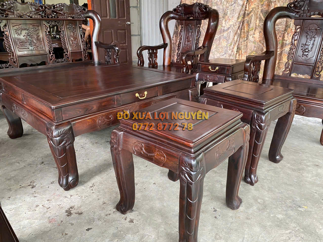 Bộ bàn quốc voi 10 món, gỗ trắc ta xưa, tay 12 hiếm gặp