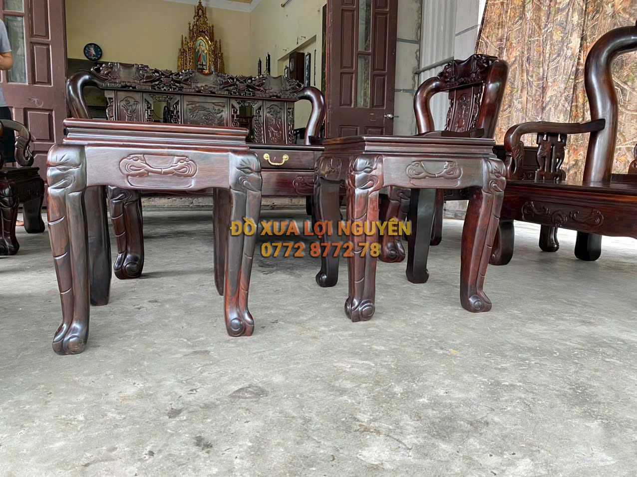 Bộ bàn quốc voi 10 món, gỗ trắc ta xưa, tay 12 hiếm gặp