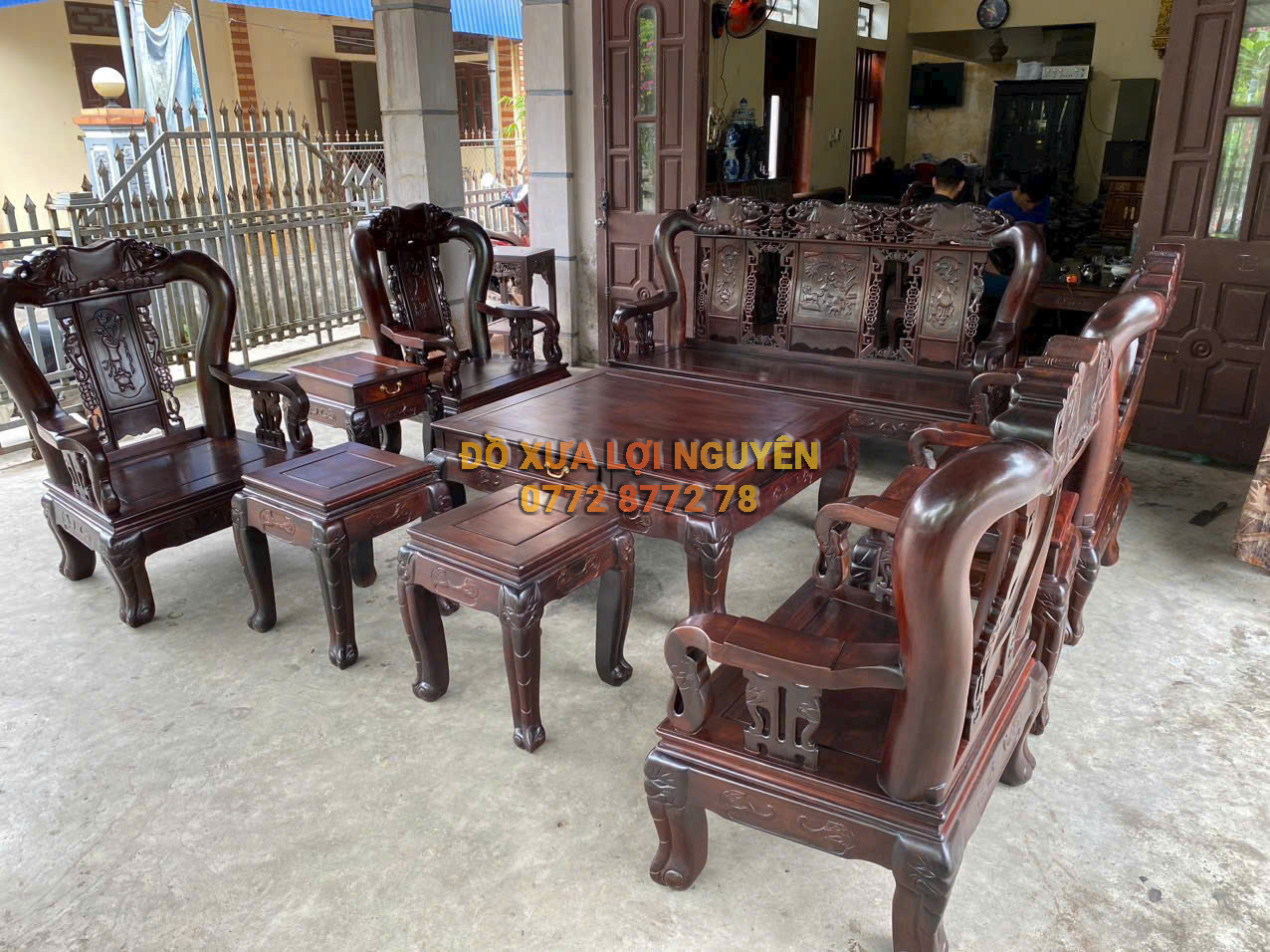 Bộ bàn quốc voi 10 món, gỗ trắc ta xưa, tay 12 hiếm gặp