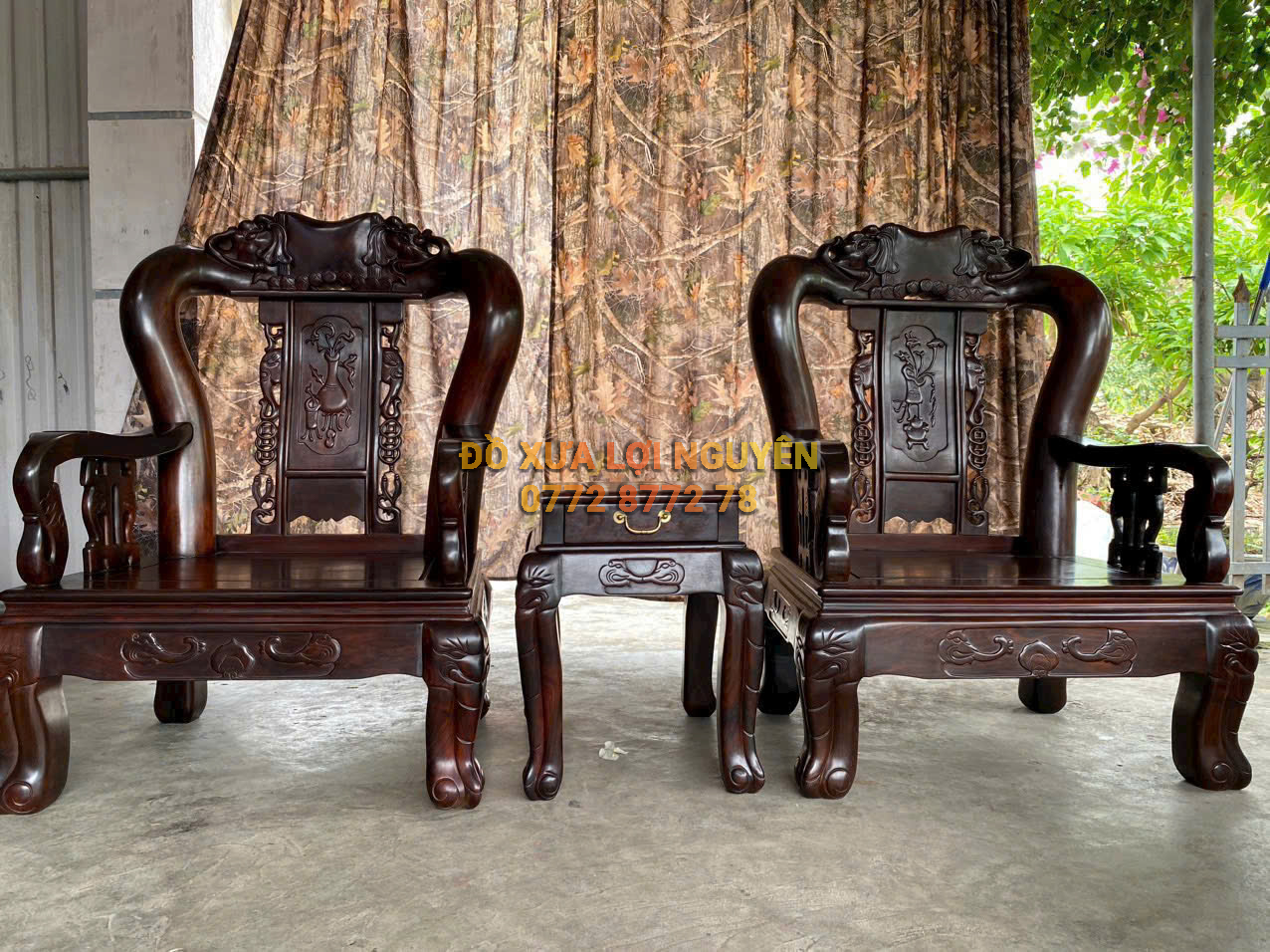 Bộ bàn quốc voi 10 món, gỗ trắc ta xưa, tay 12 hiếm gặp