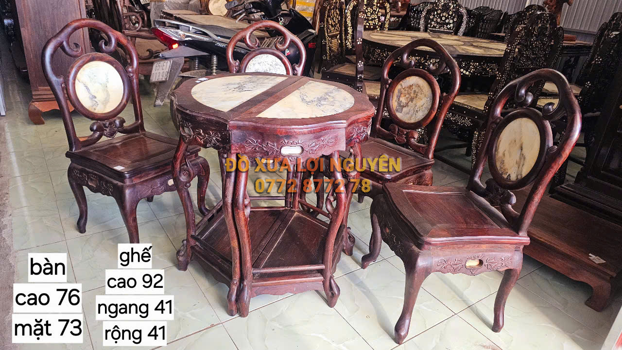 Bộ bàn ghép mặt nguyệt 6 món , gỗ trắc ta xưa