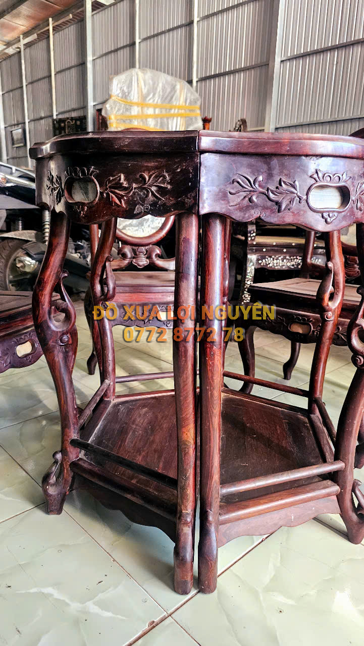 Bộ bàn ghép mặt nguyệt 6 món , gỗ trắc ta xưa