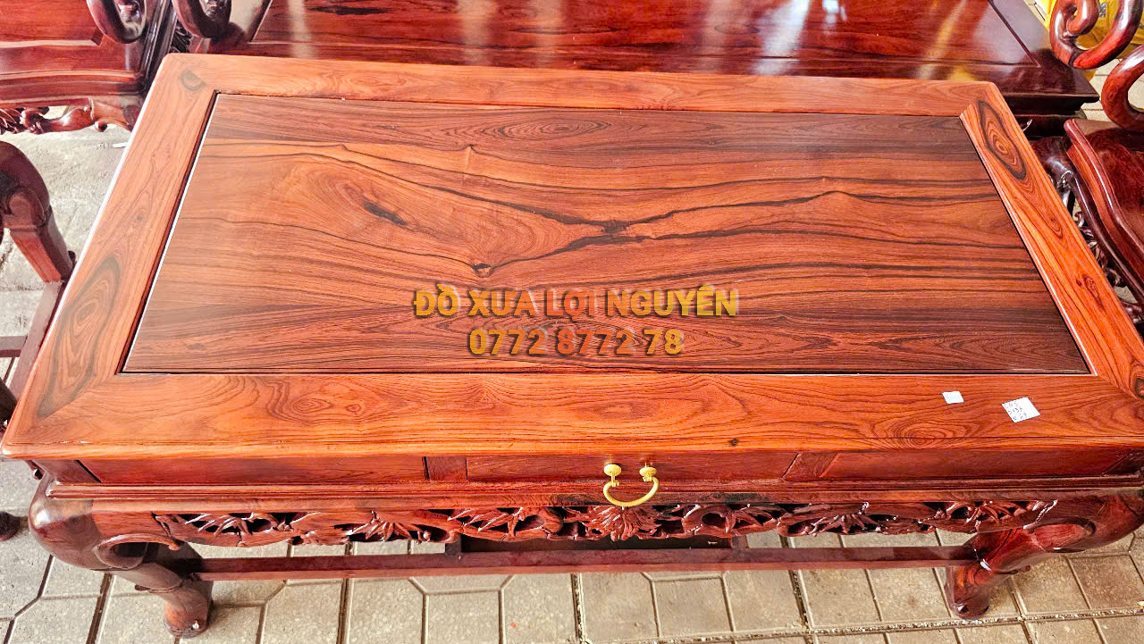 Bộ bàn gỗ cẩm lai ta 8 món. Đục trúc sắc nét