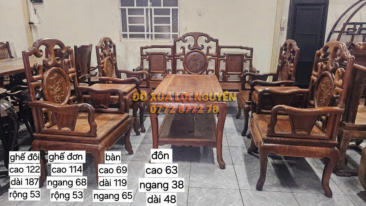 Bộ bàn móc 8 món, gỗ cẩm lai xưa