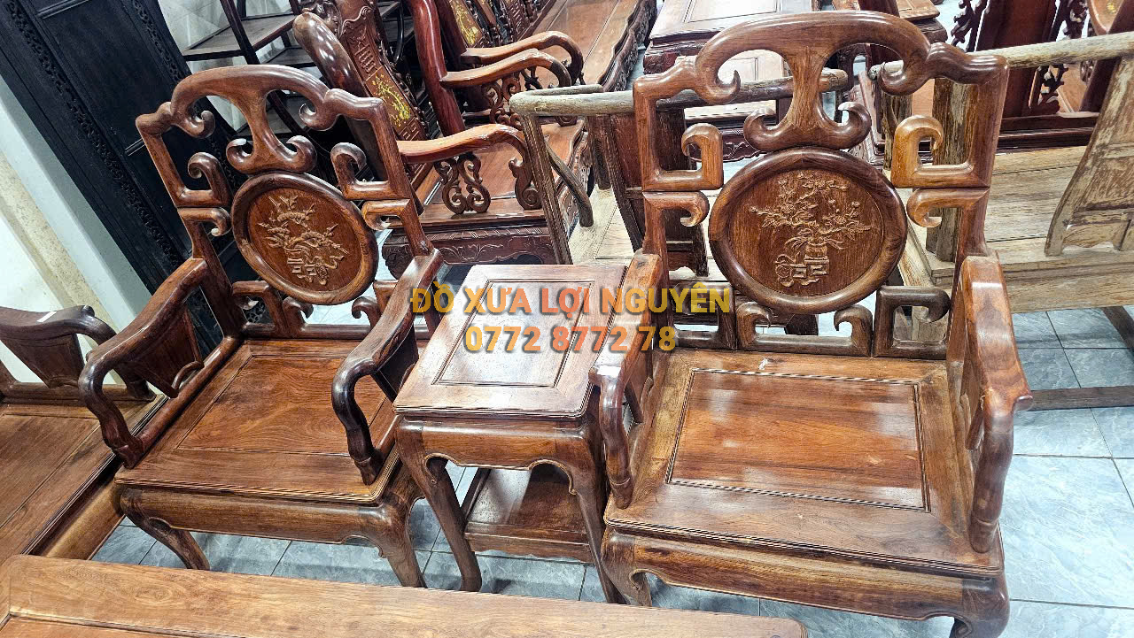 Bộ bàn móc 8 món, gỗ cẩm lai xưa