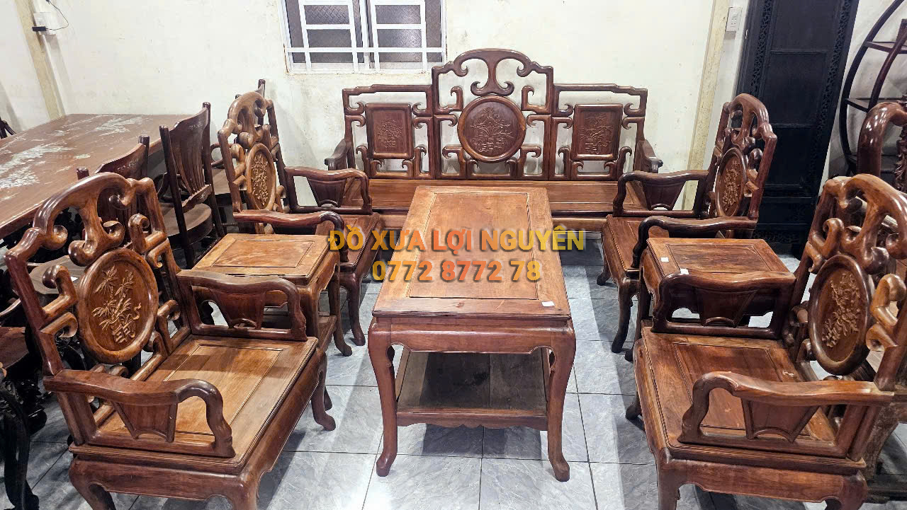 Bộ bàn móc 8 món, gỗ cẩm lai xưa
