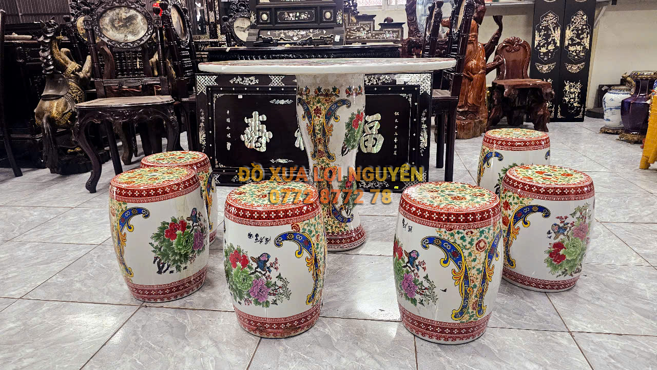 Bộ bàn gốm tàu vip. Vẽ tích chim hoa