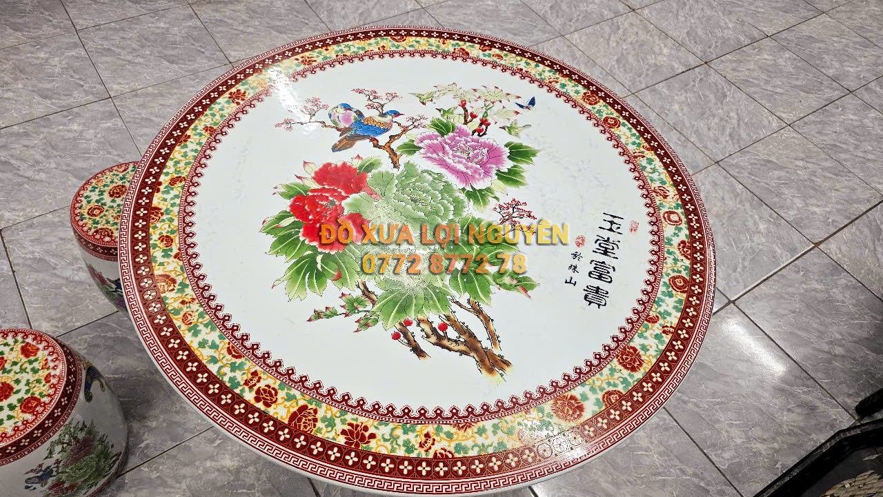 Bộ bàn gốm tàu vip. Vẽ tích chim hoa