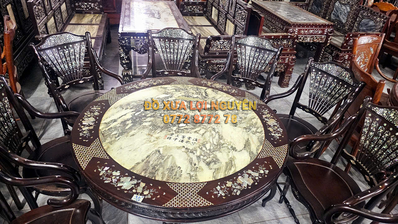 Bộ bàn ghế quạt 9 món, gỗ gõ mật xưa đẹp