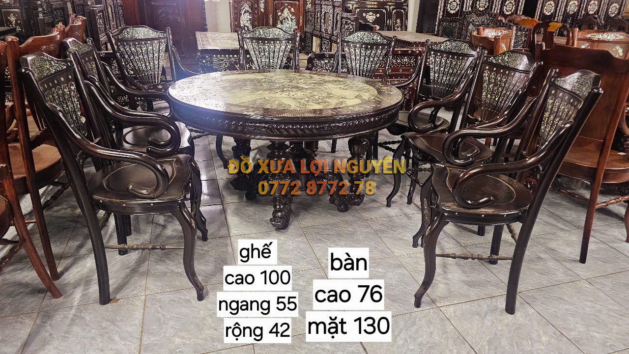 Bộ bàn ghế quạt 9 món, gỗ gõ mật xưa đẹp