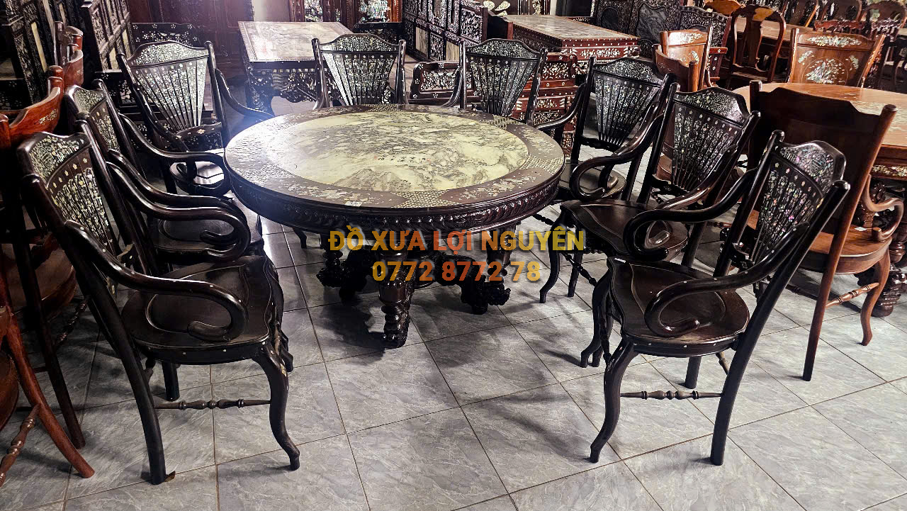 Bộ bàn ghế quạt 9 món, gỗ gõ mật xưa đẹp