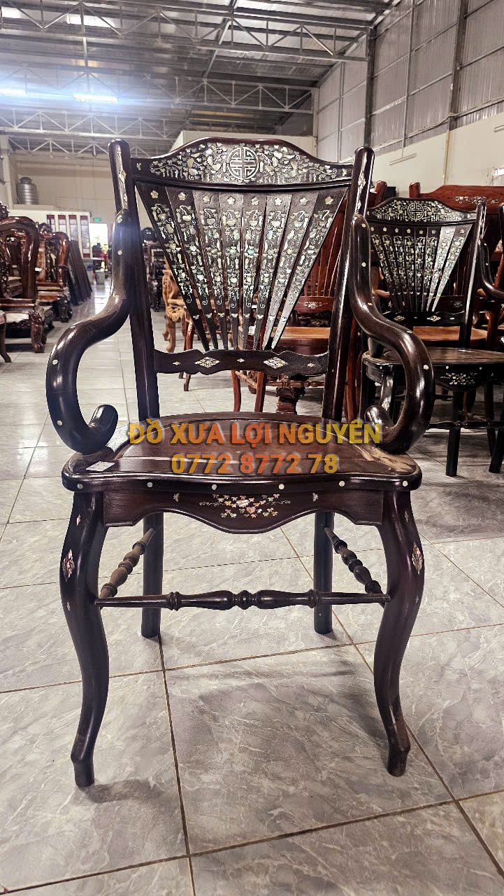 Bộ bàn ghế quạt 9 món, gỗ gõ mật xưa đẹp
