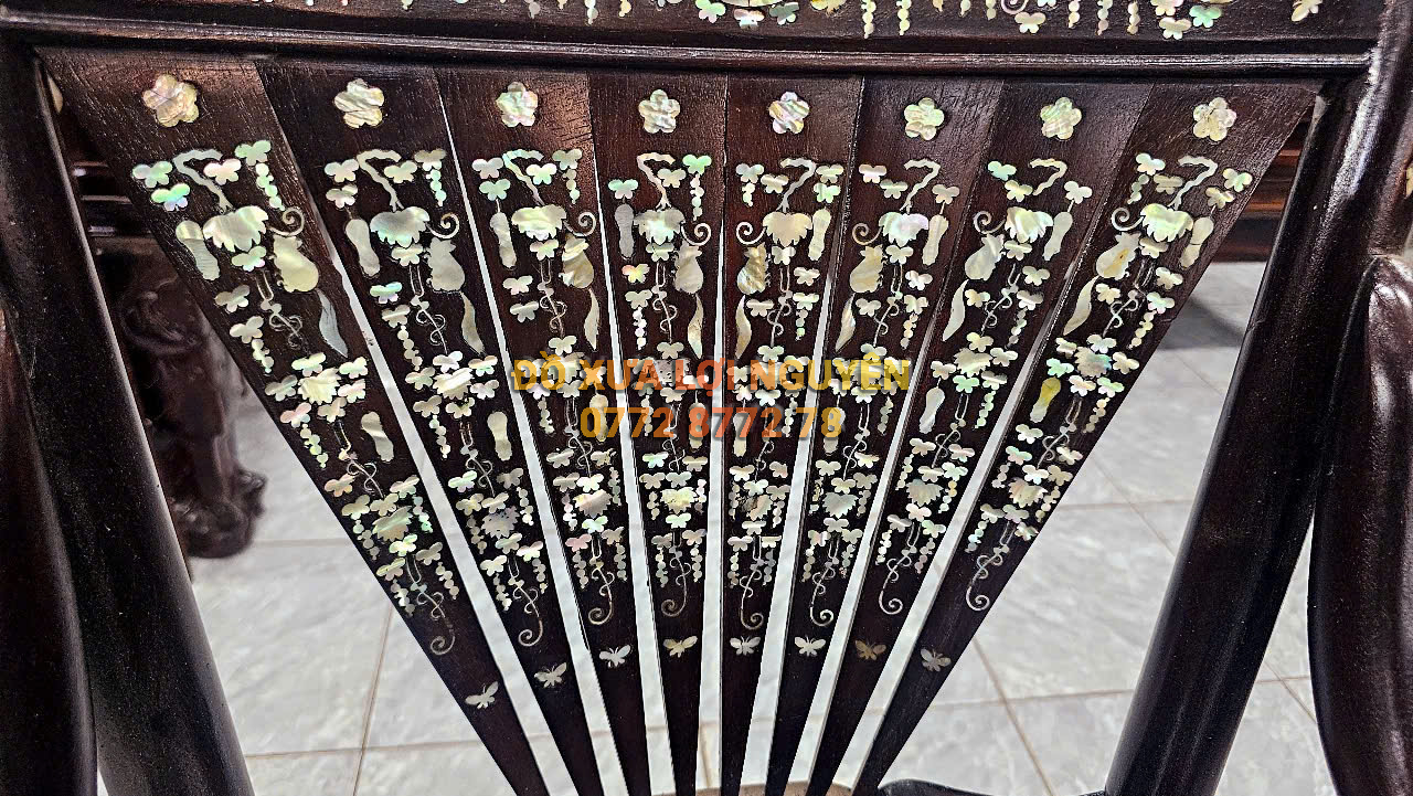 Bộ bàn ghế quạt 9 món, gỗ gõ mật xưa đẹp