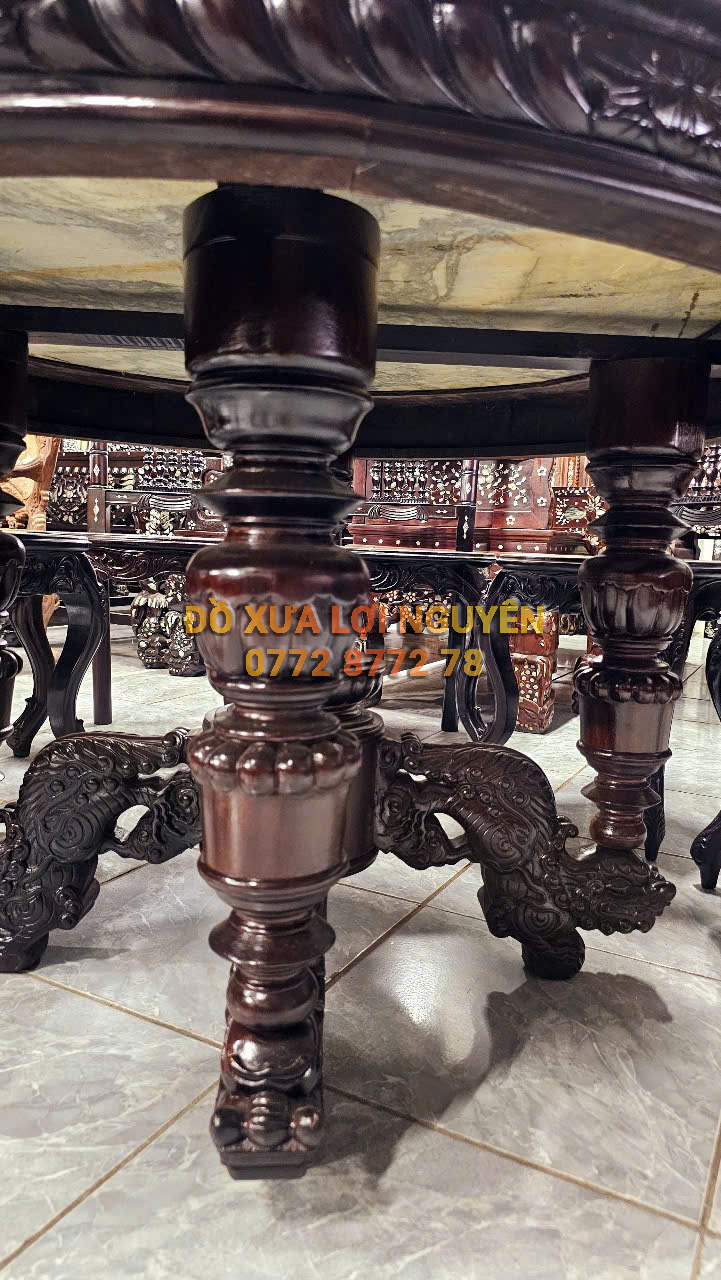 Bộ bàn ghế quạt 9 món, gỗ gõ mật xưa đẹp