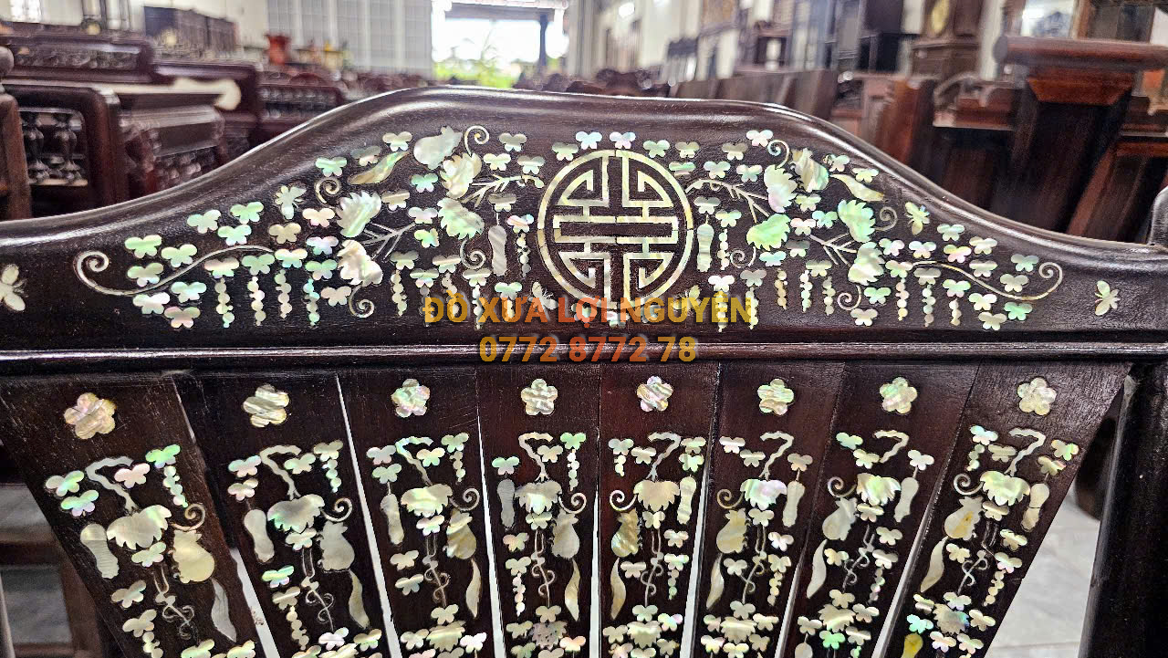 Bộ bàn ghế quạt 9 món, gỗ gõ mật xưa đẹp