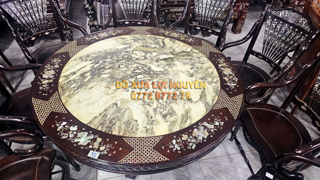 Bộ bàn ghế quạt 9 món, gỗ gõ mật xưa đẹp