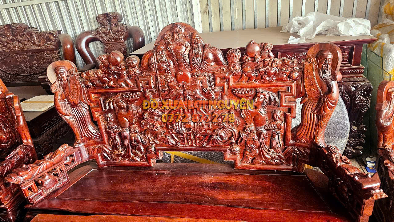 Siêu phẩm để đời, bộ bàn cẩm lai 10 món, đục tích Phúc Lộc Thọ