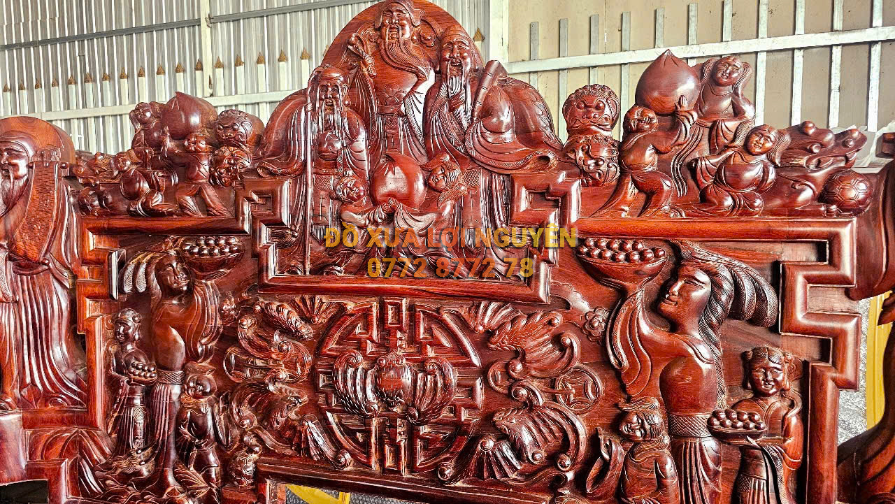 Siêu phẩm để đời, bộ bàn cẩm lai 10 món, đục tích Phúc Lộc Thọ