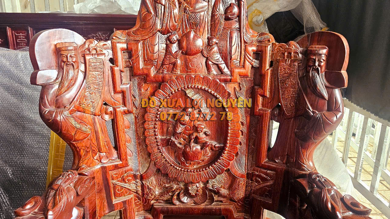 Siêu phẩm để đời, bộ bàn cẩm lai 10 món, đục tích Phúc Lộc Thọ