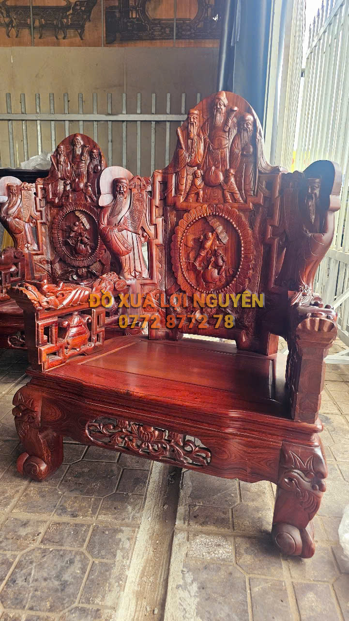 Siêu phẩm để đời, bộ bàn cẩm lai 10 món, đục tích Phúc Lộc Thọ