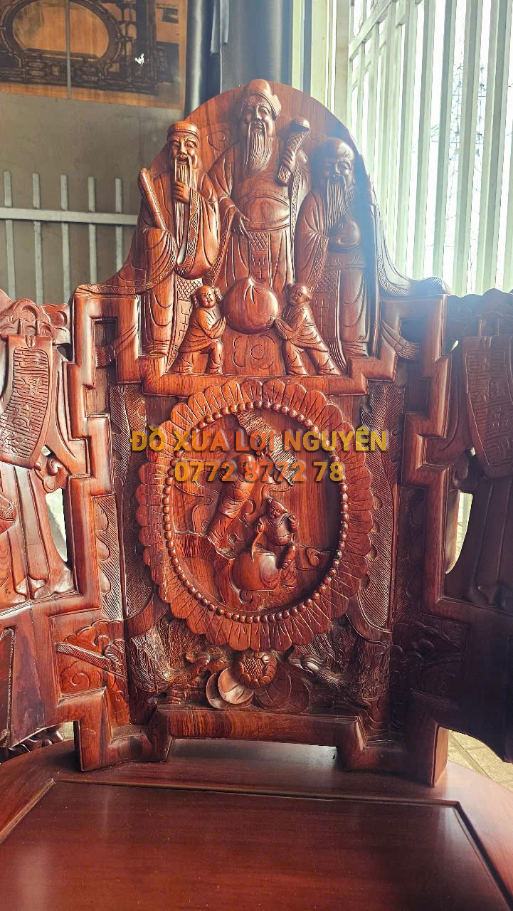 Siêu phẩm để đời, bộ bàn cẩm lai 10 món, đục tích Phúc Lộc Thọ