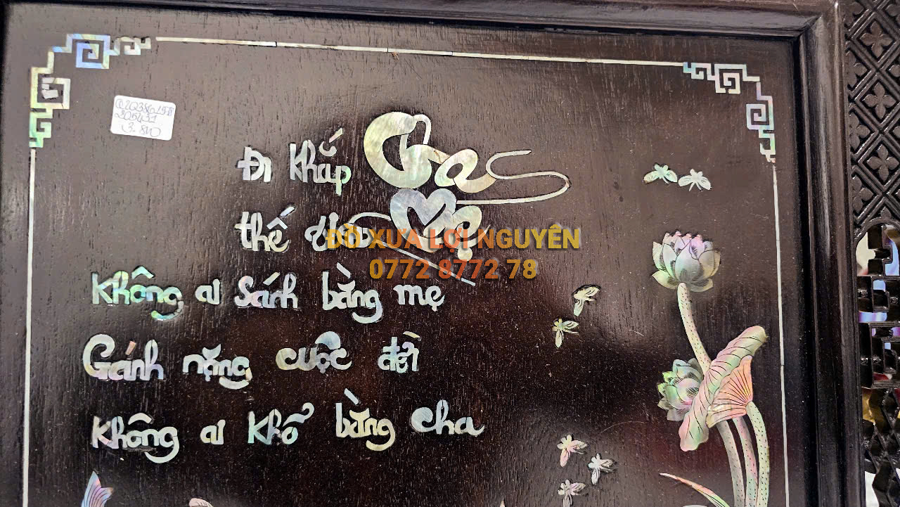 Tranh cha mẹ cẩn ốc xưa, gỗ gõ mật