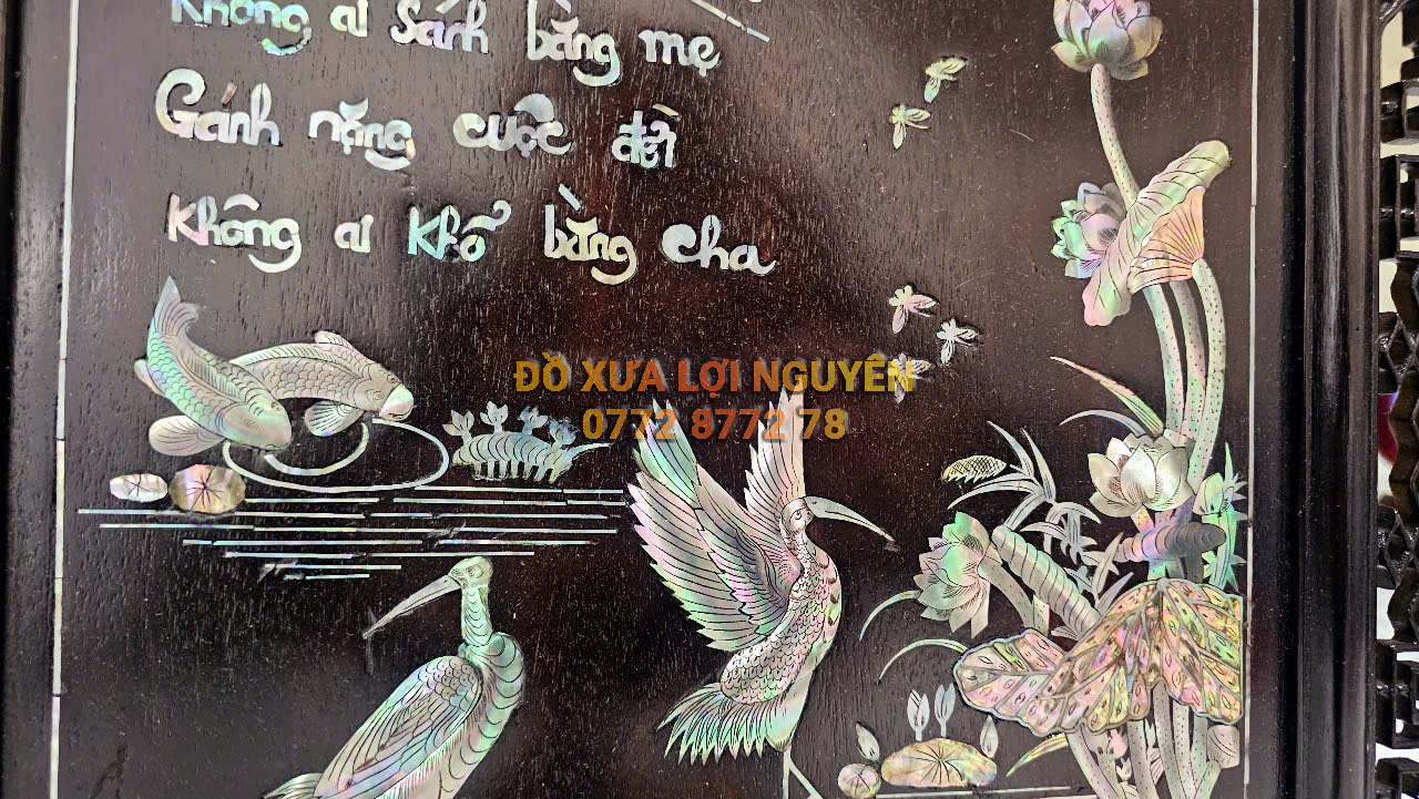 Tranh cha mẹ cẩn ốc xưa, gỗ gõ mật