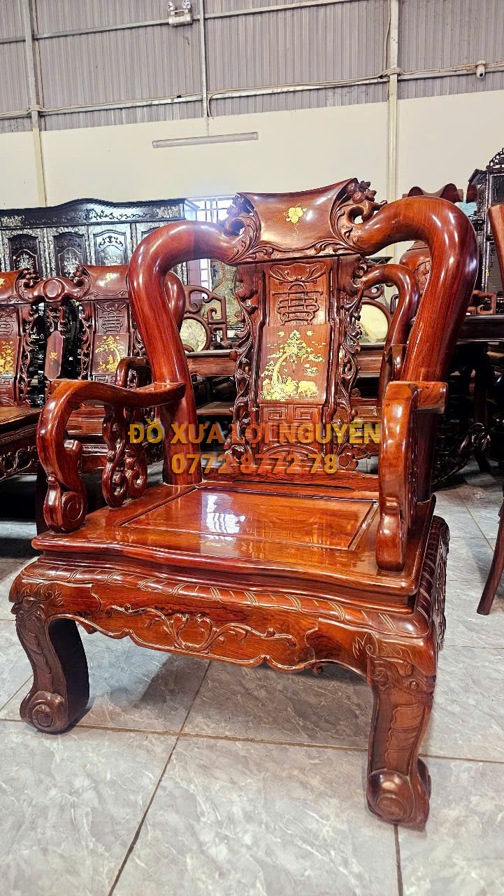 Bộ bàn quốc đào gỗ cẩm lai xưa 10 món, tay 10