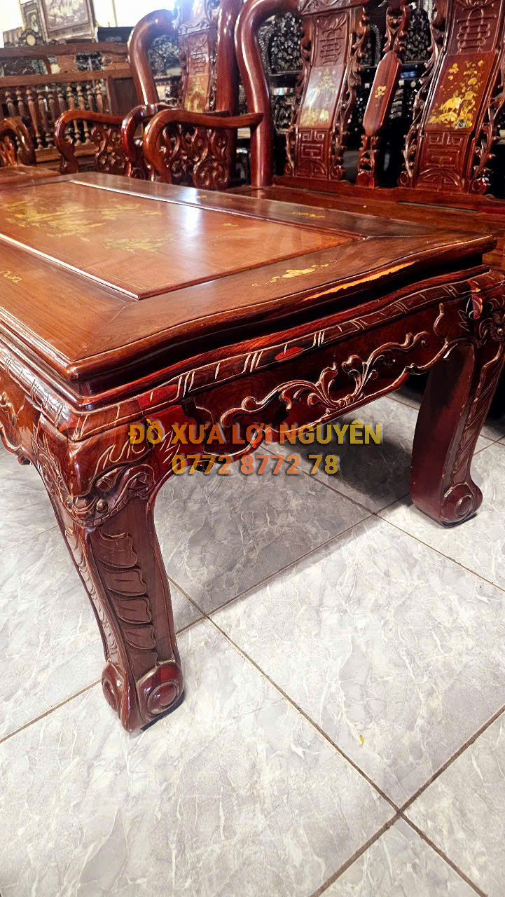 Bộ bàn quốc đào gỗ cẩm lai xưa 10 món, tay 10