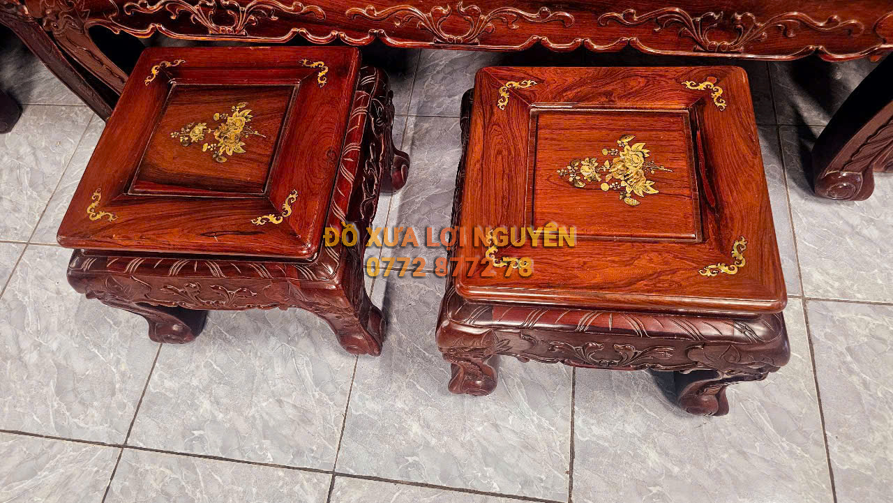 Bộ bàn quốc đào gỗ cẩm lai xưa 10 món, tay 10