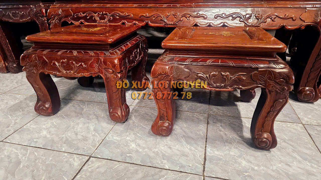 Bộ bàn quốc đào gỗ cẩm lai xưa 10 món, tay 10