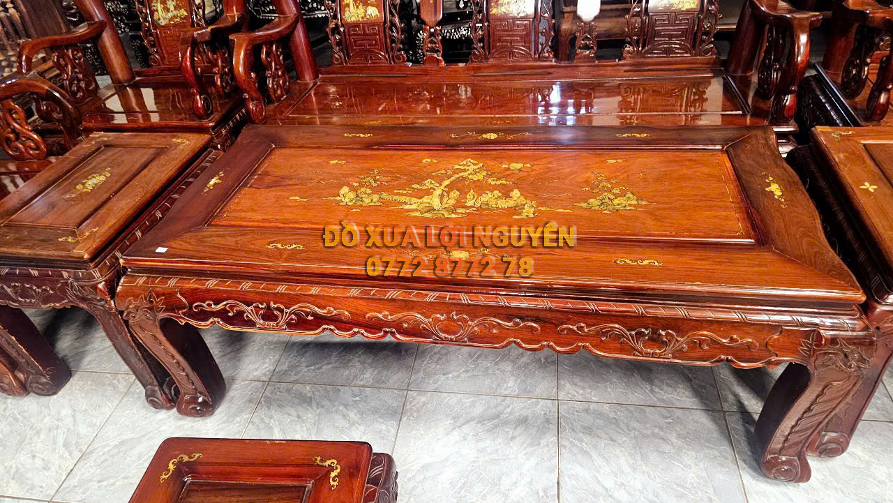 Bộ bàn quốc đào gỗ cẩm lai xưa 10 món, tay 10
