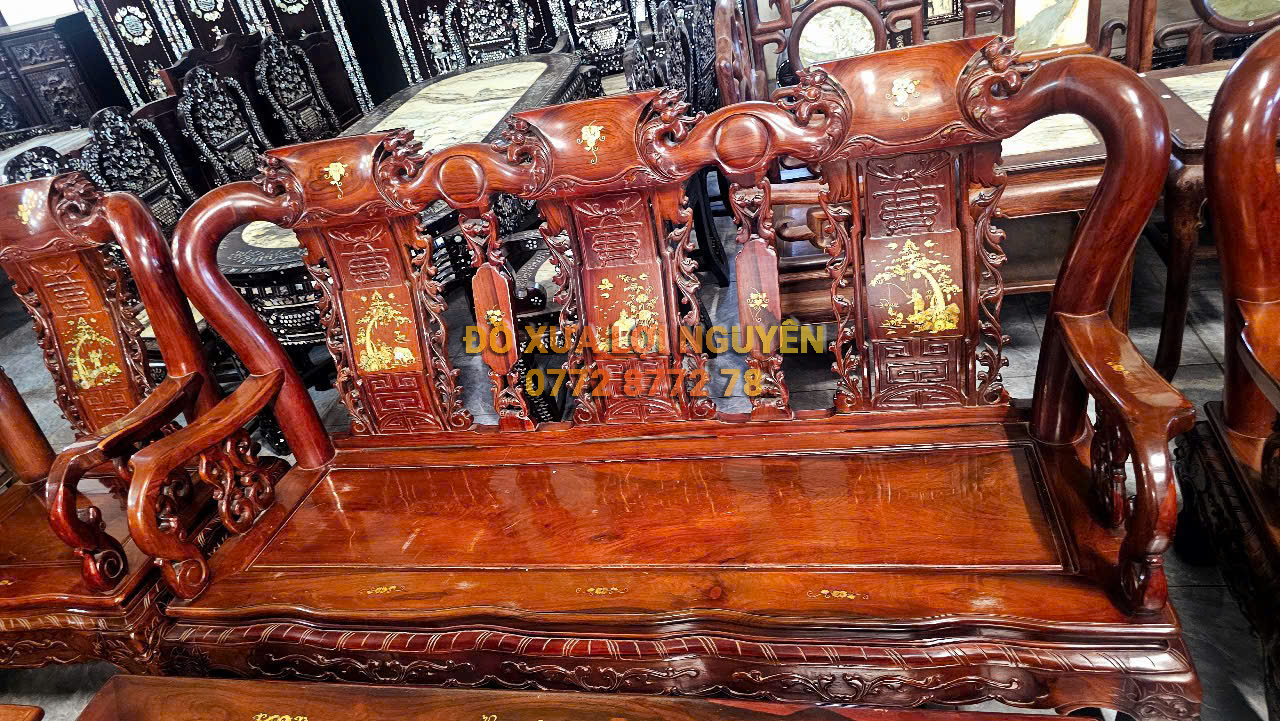 Bộ bàn quốc đào gỗ cẩm lai xưa 10 món, tay 10