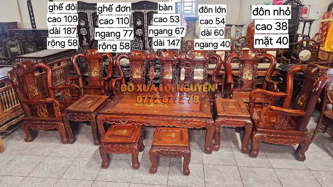 Bộ bàn quốc đào gỗ cẩm lai xưa 10 món, tay 10