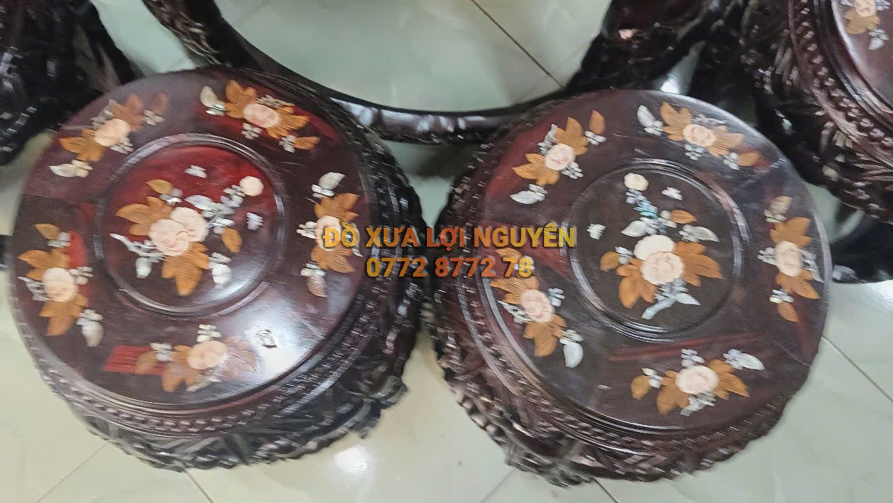Bộ bàn trống, gỗ trắc, 7 món, cẩn ốc đẹp tuyệt