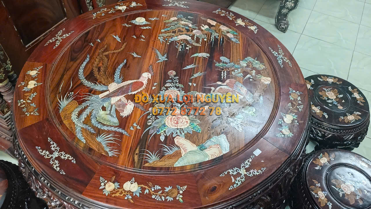 Bộ bàn trống, gỗ trắc, 7 món, cẩn ốc đẹp tuyệt