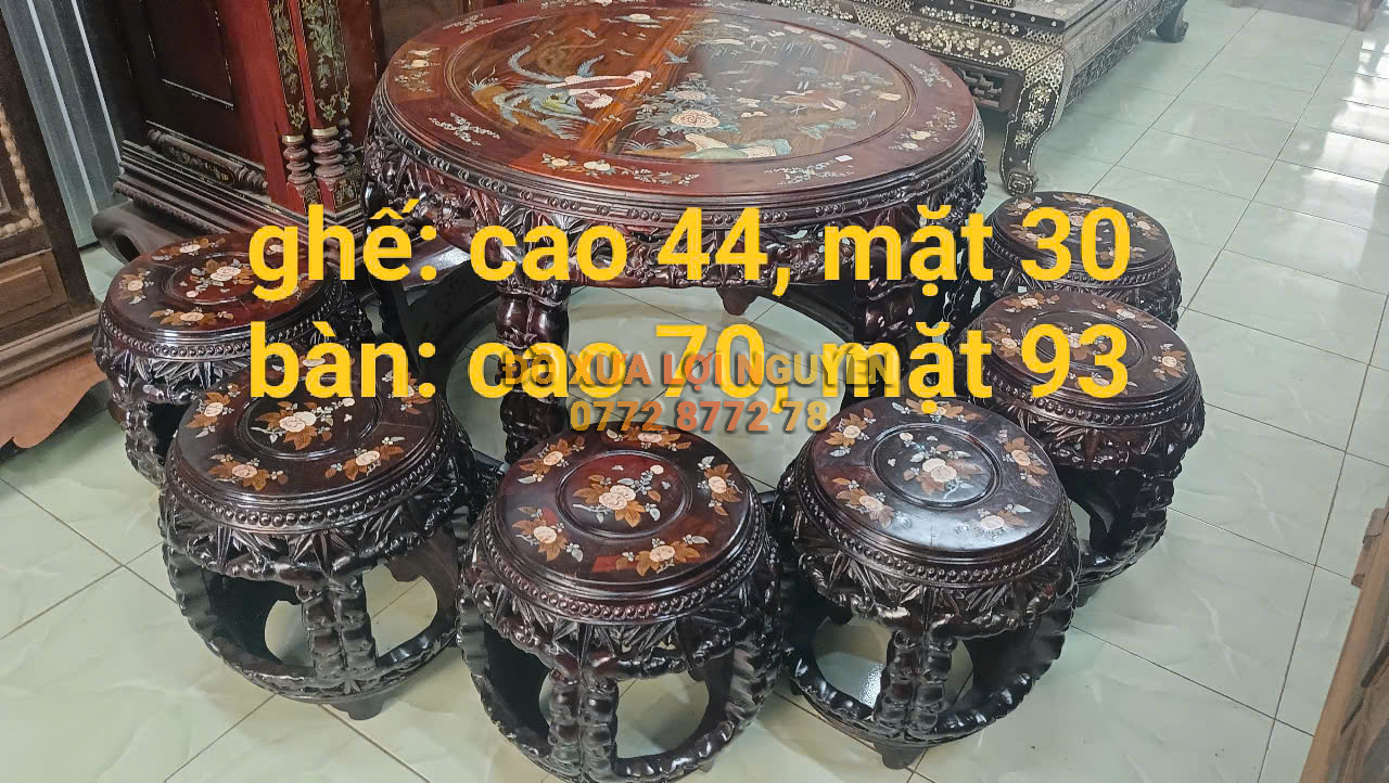 Bộ bàn trống, gỗ trắc, 7 món, cẩn ốc đẹp tuyệt