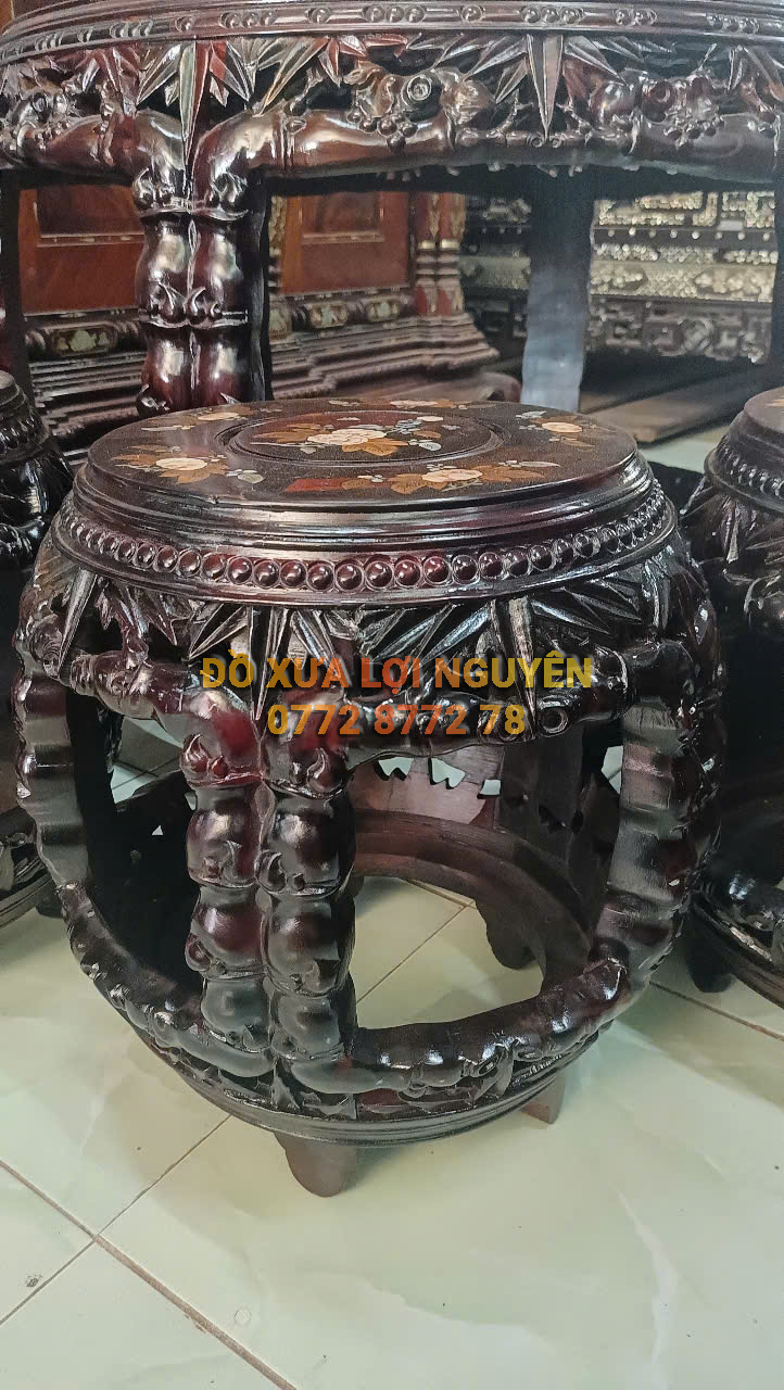 Bộ bàn trống, gỗ trắc, 7 món, cẩn ốc đẹp tuyệt