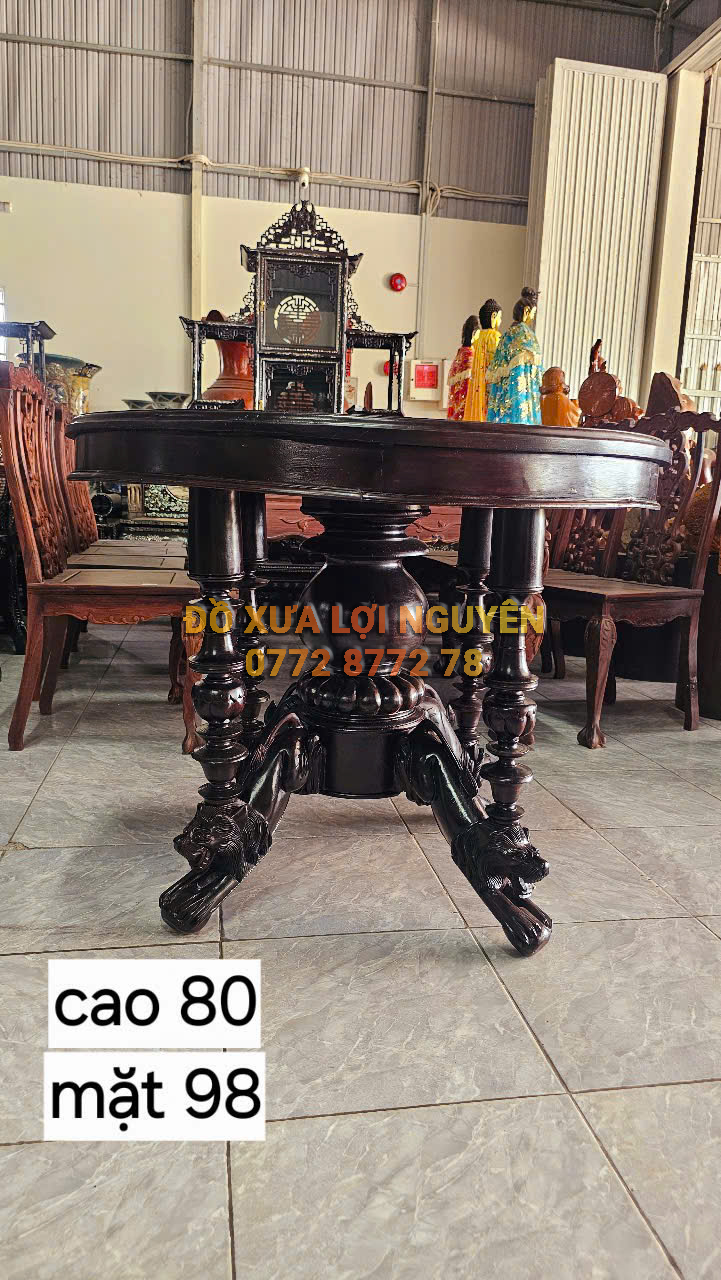 Bàn sư tử xưa, chân gỗ trắc, mặt gỗ gõ